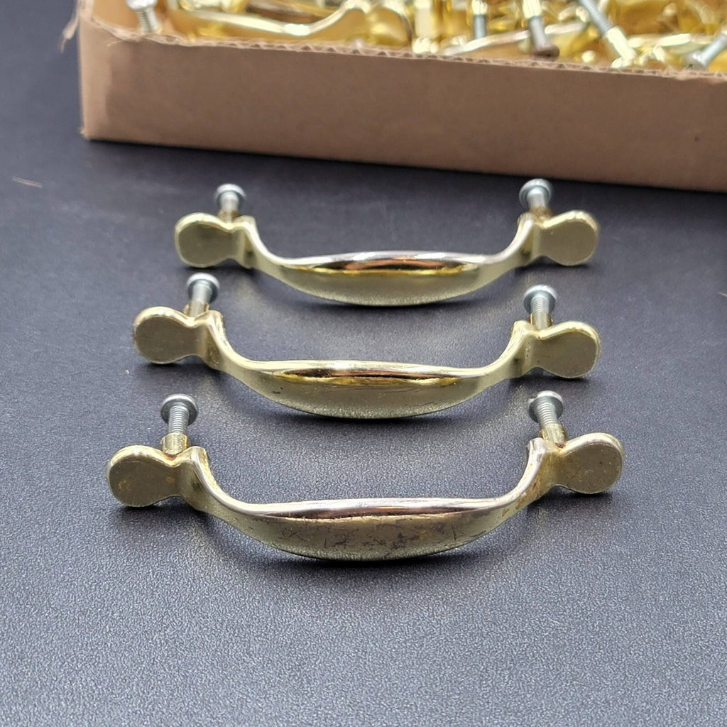 Vtg Drawer Cabinet Pulls Brass Plated Lot of 32 Gold tone Hardware Included