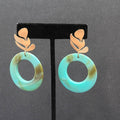 Pierced Earrings Gold tone Turquoise Acrylic Lightweight 2.25"