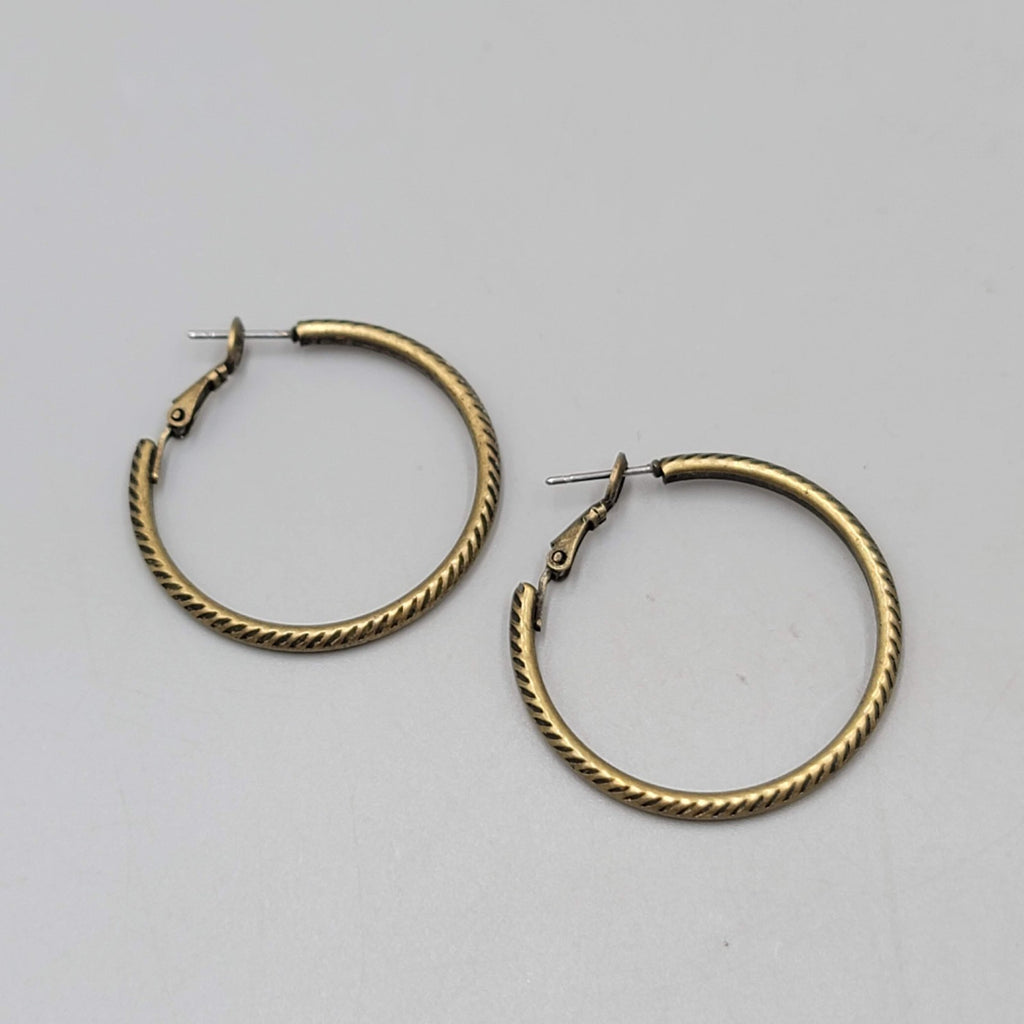 Embossed Thin Hoops Pierced Earrings Bronze tone 1.25 in