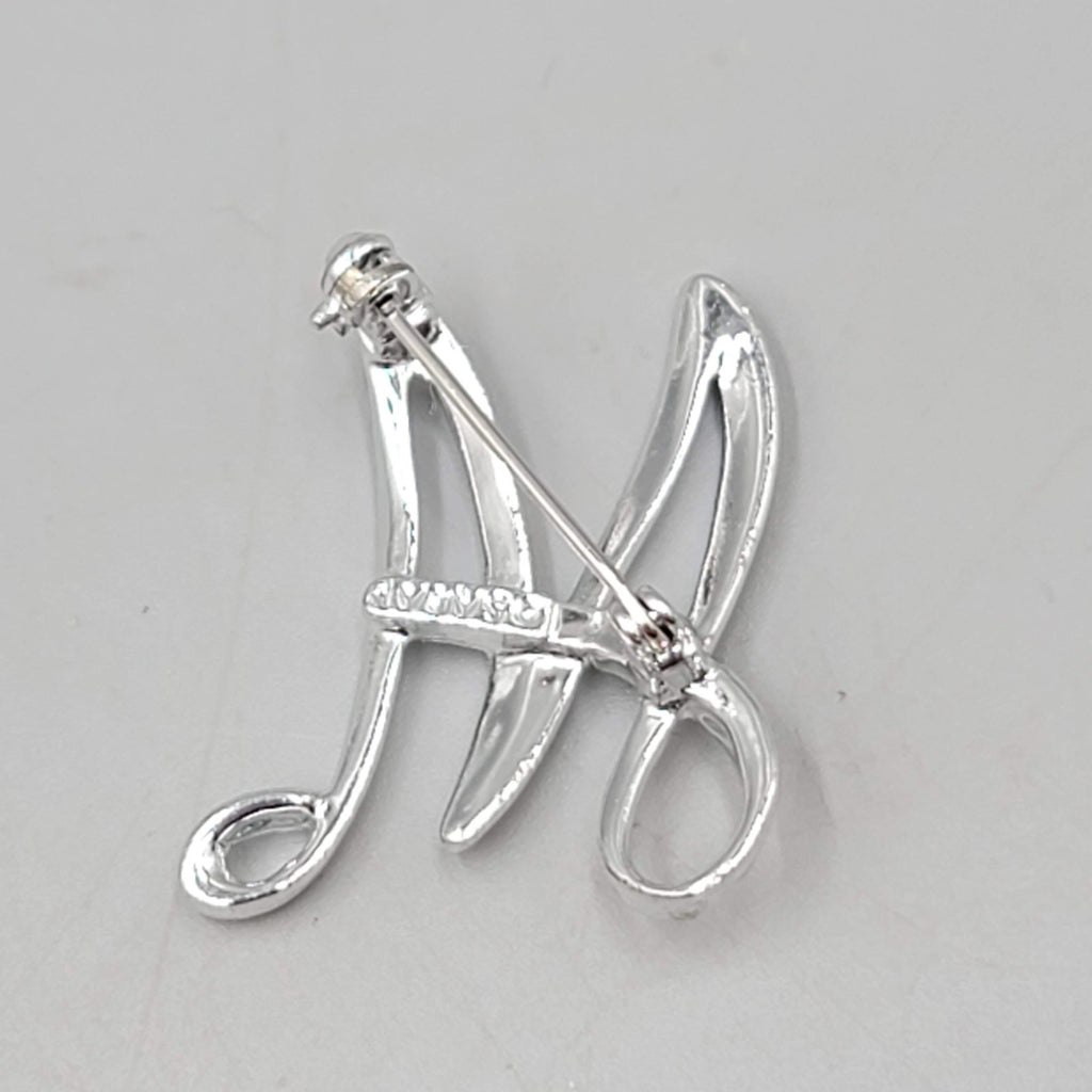 Vintage Sarah Coventry Initial "M" Brooch Pin Silver Tone Signed Jewelry 1.25"