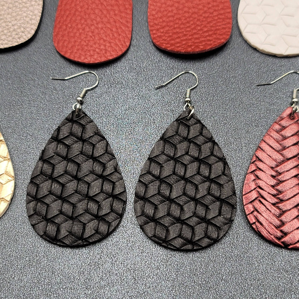 Lot of 7 Pierced Earrings Faux Leather Multicolor Teardrop Dangle