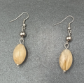 Pierced Earrings Silver tone Tan Swirl Acrylic Bead Dangle 1.5"