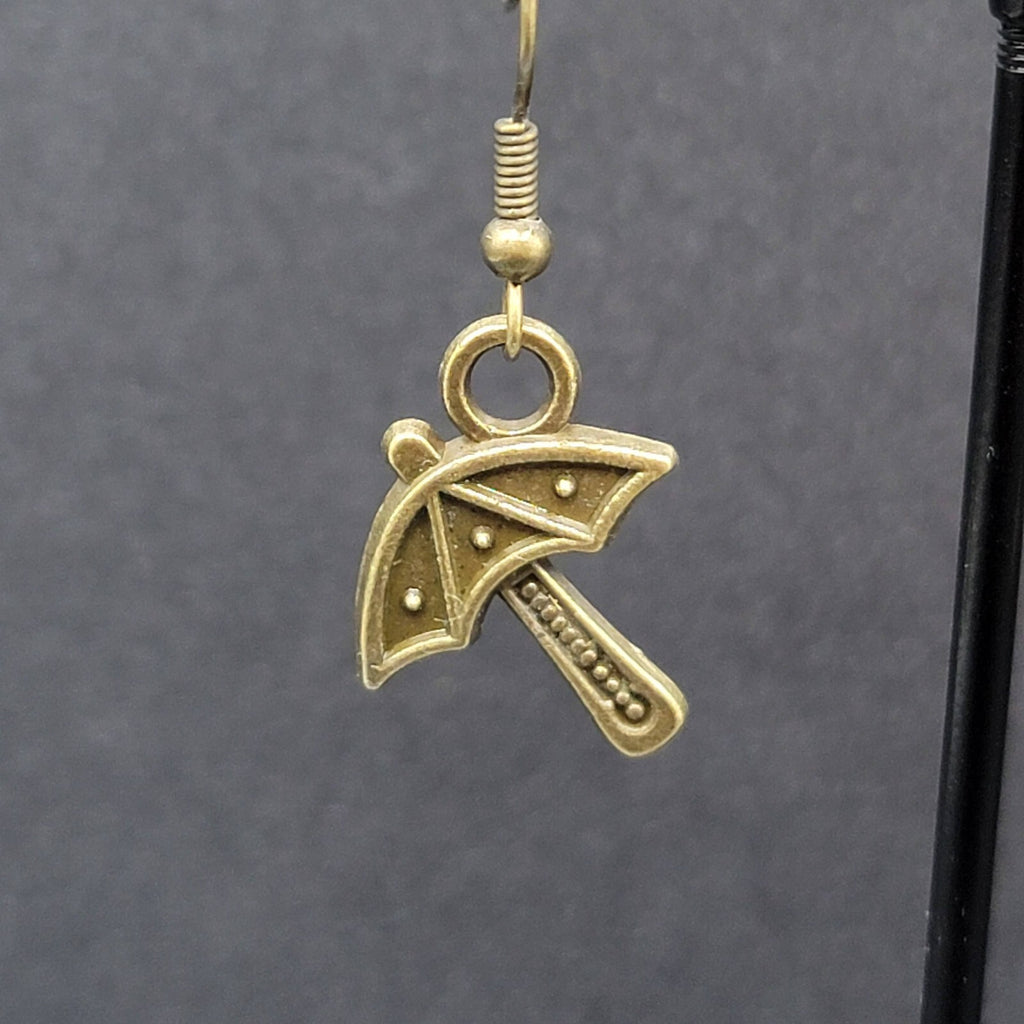 New Umbrella Pierced Earrings Embossed Bronze tone Dangle 3/4"