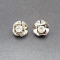Pierced Earrings Silver tone Rhinestones Flower 3D Studs  3/4"