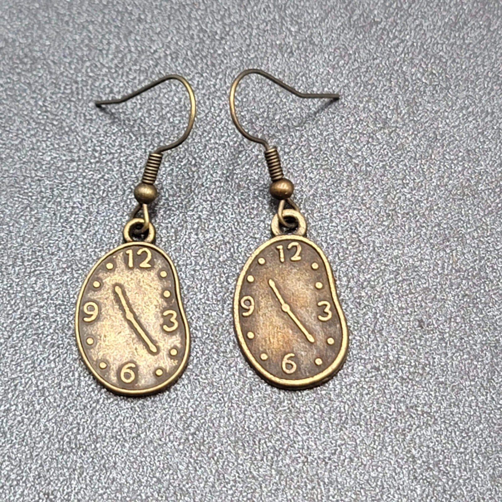 New Melting Clock Pierced Earrings Bronze tone Dangle 7/8"