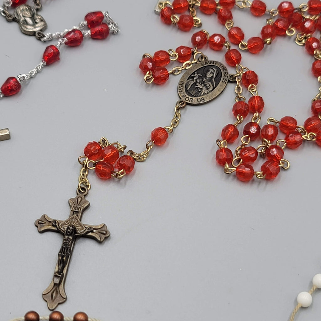 Lot of 14 Plastic Bead Rosary Catholic Religious