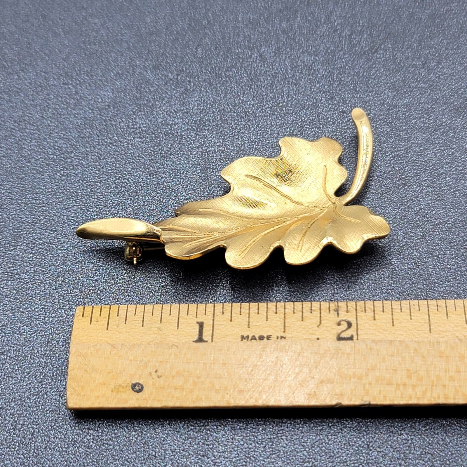 Vintage Monet Brooch Gold Plated Leaf Pin Estate 2 3/8" long Signed