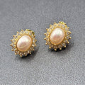 Pierced Earrings Gold Plated Crystal Oval Iridescent Cabochon Studs 5/8"