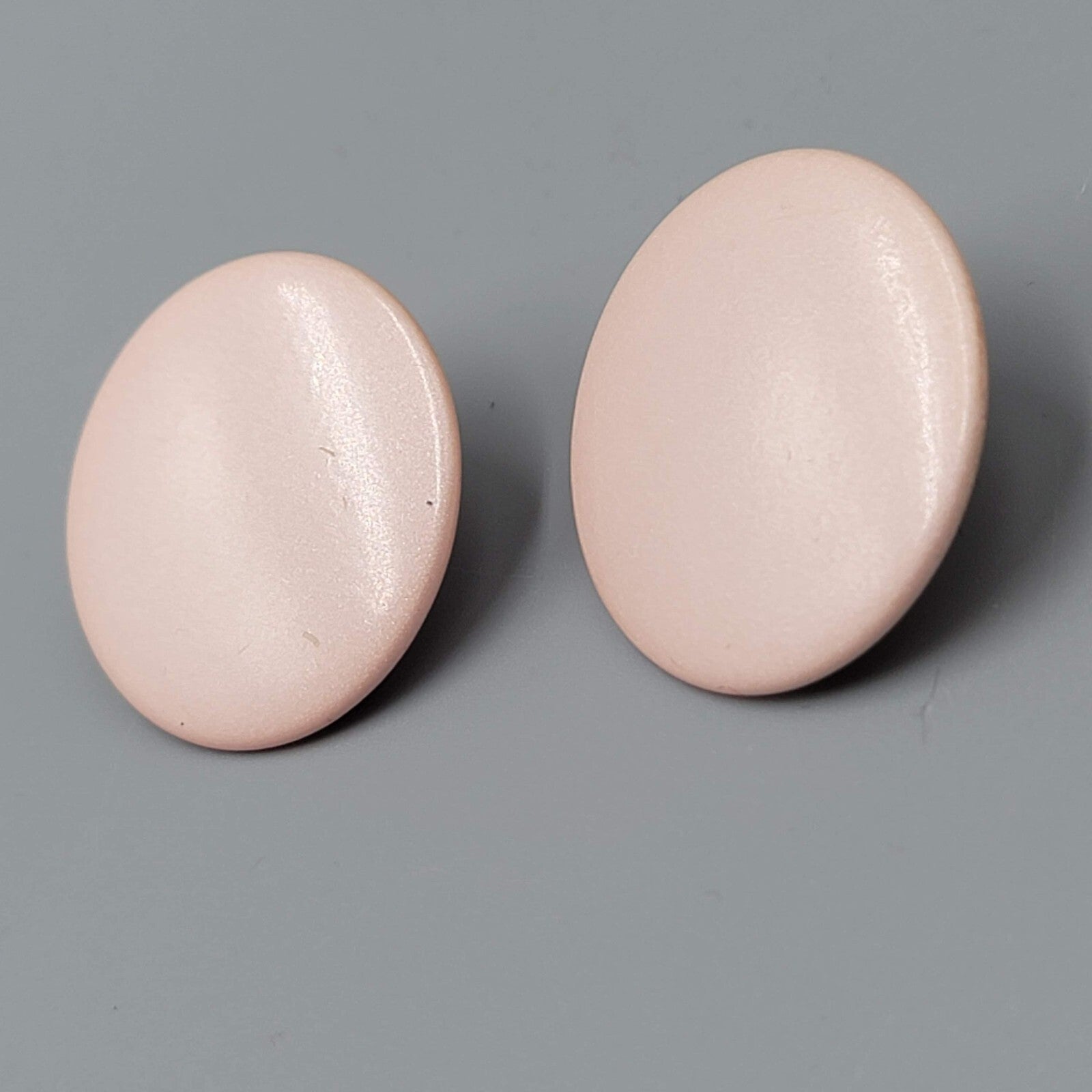 Vintage Pastel Pink Enamel Pierced Earrings Large Flat Round 1.25"