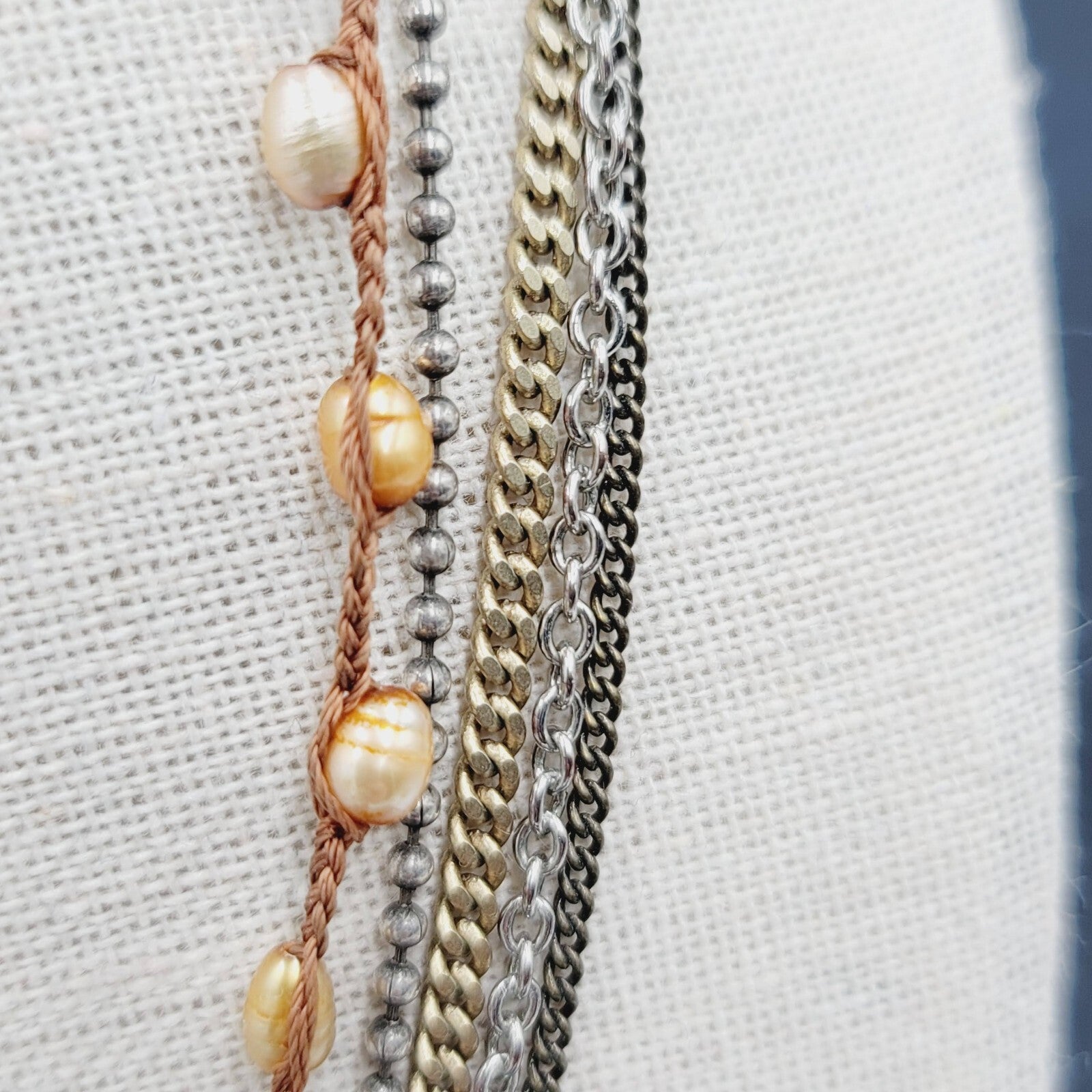 Premier Designs Layered Necklace  Freshwater Pearl Gold Tone Beads 18"-21"