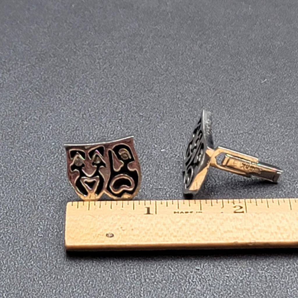 Vintage Swank Comedy and Tragedy Theater Masks Cufflinks Silver tone Rhinestone