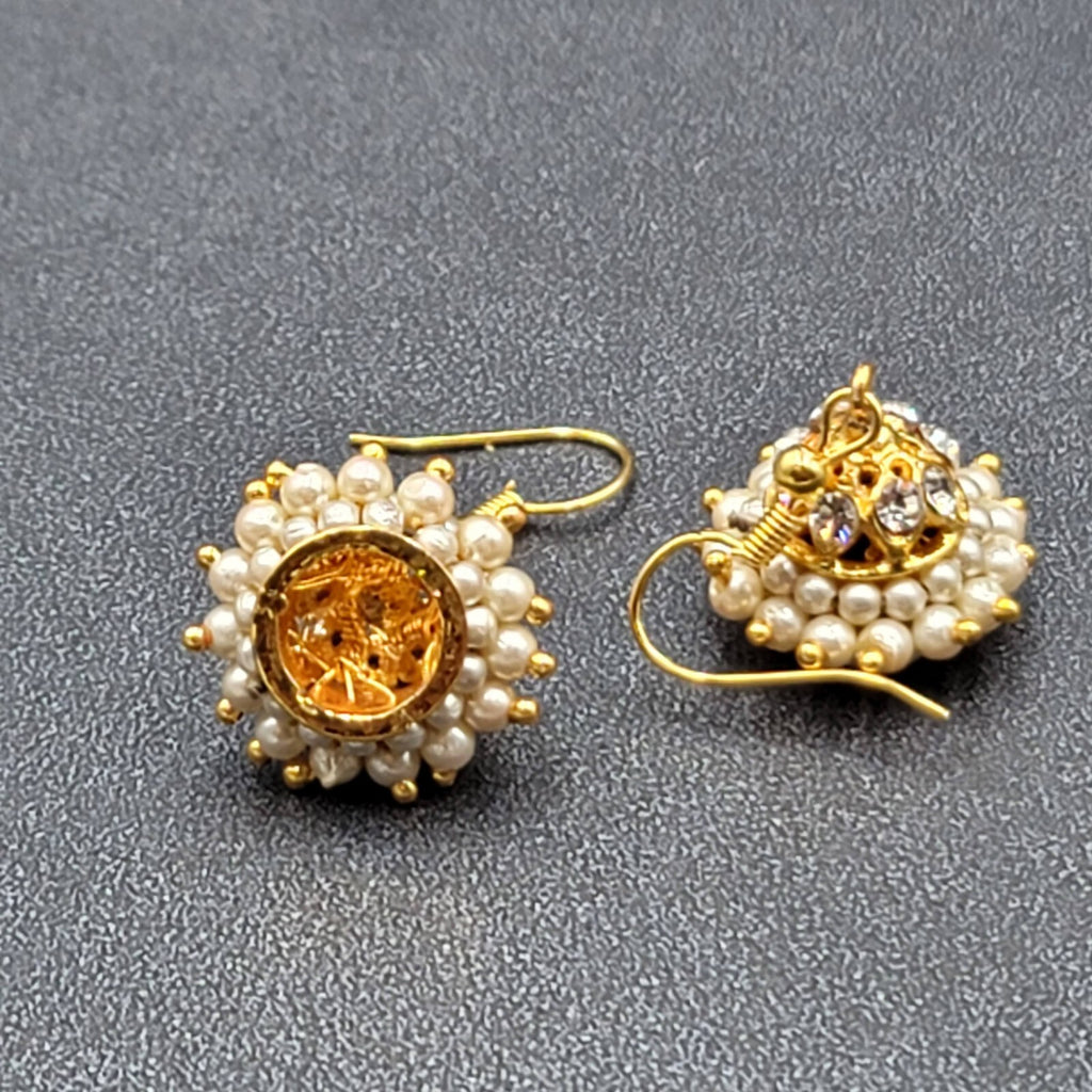 Pierced Earrings Gold Plated Chandelier Faux Pearl Beads 1"