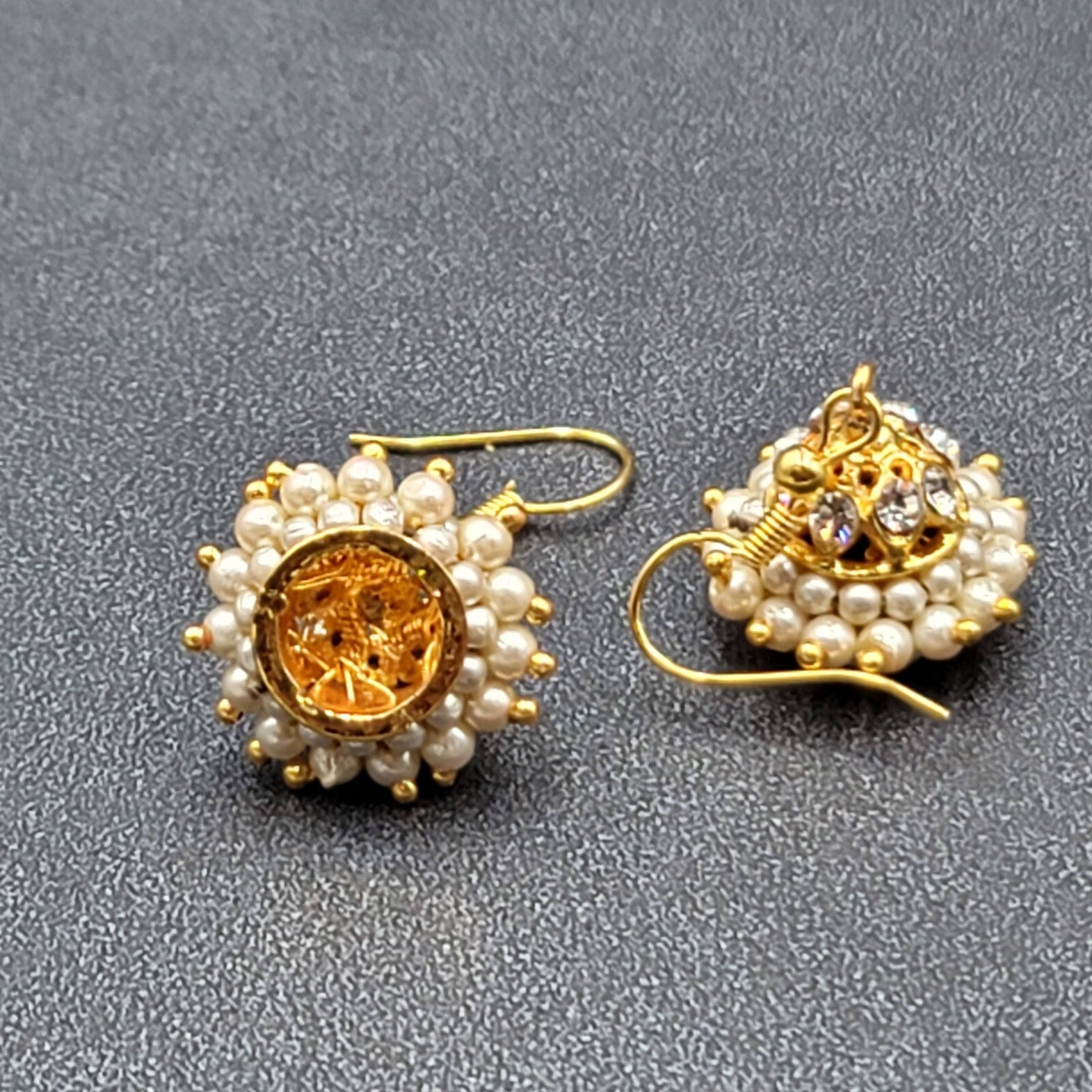 Pierced Earrings Gold Plated Chandelier Faux Pearl Beads 1"