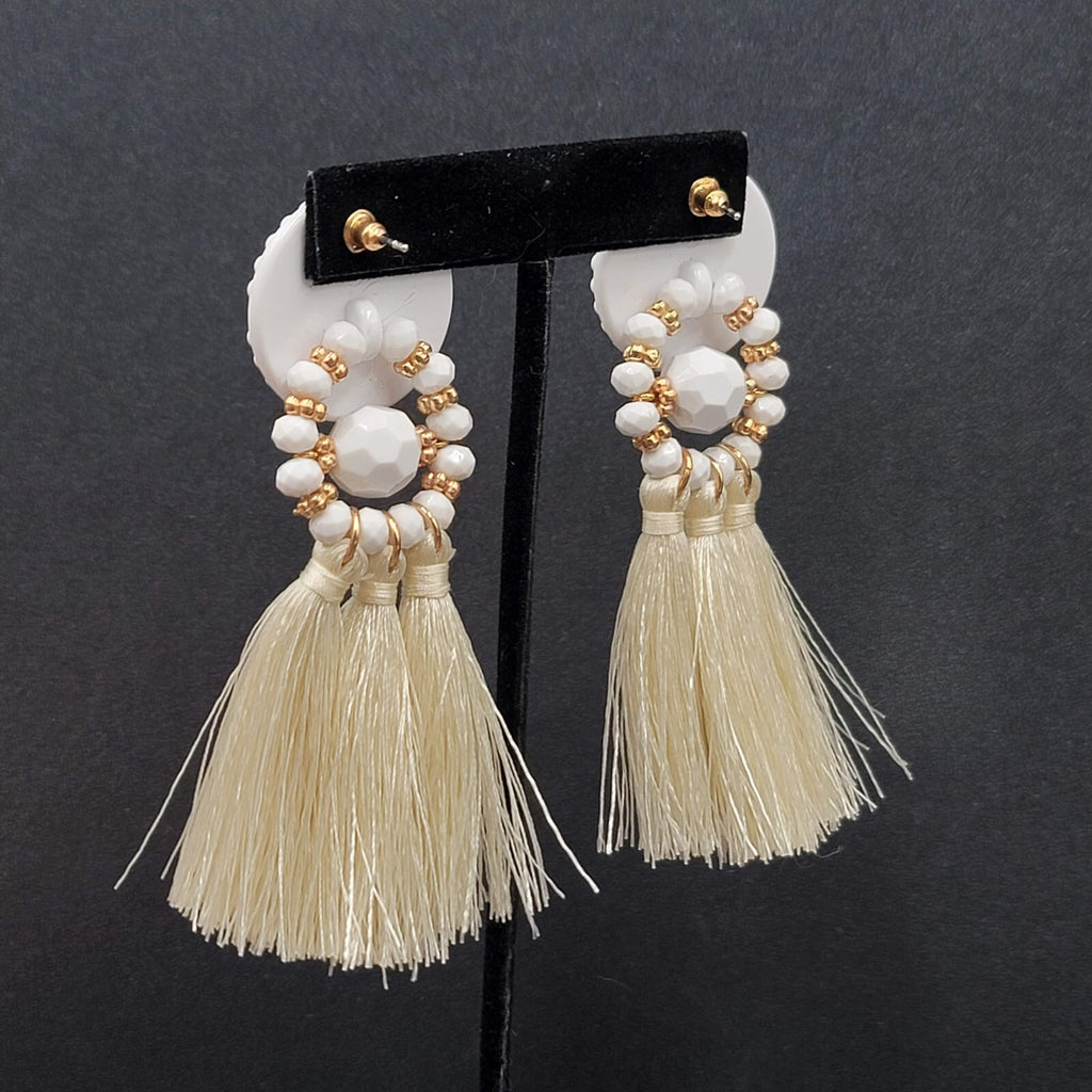 Large Statement Pierced Earrings White Acrylic Tassel Dangle 3.5"