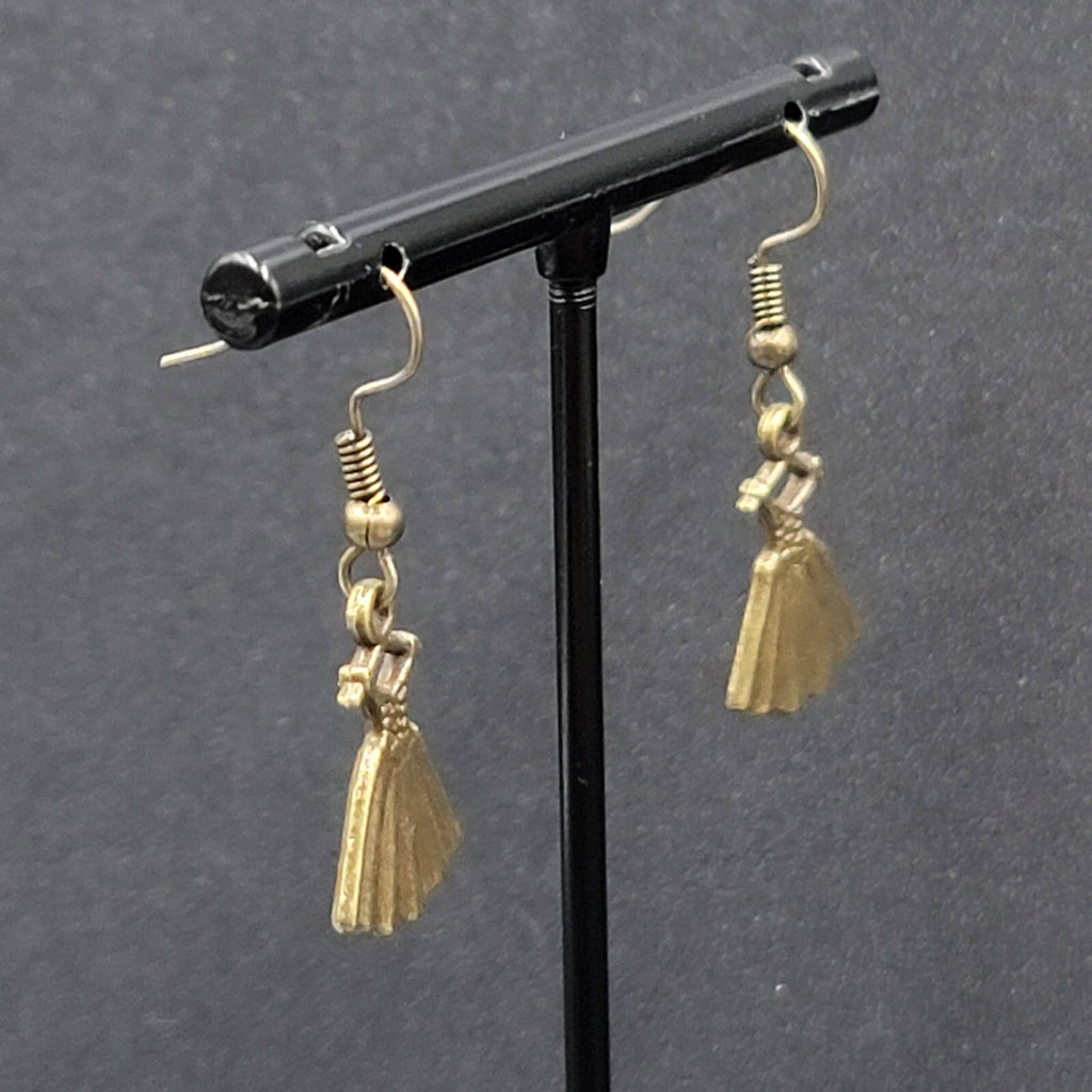 Dress Pierced Earrings Bronze tone Dangle 3/4"