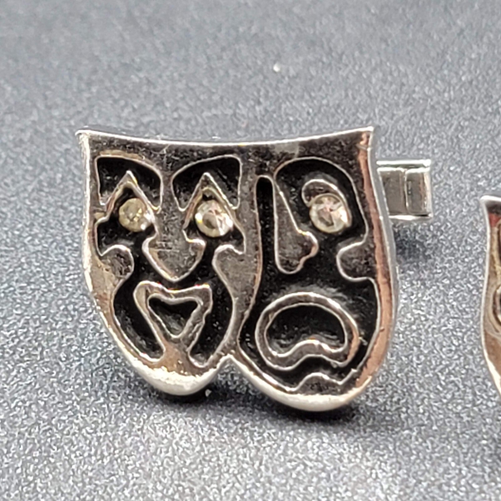 Vintage Swank Comedy and Tragedy Theater Masks Cufflinks Silver tone Rhinestone