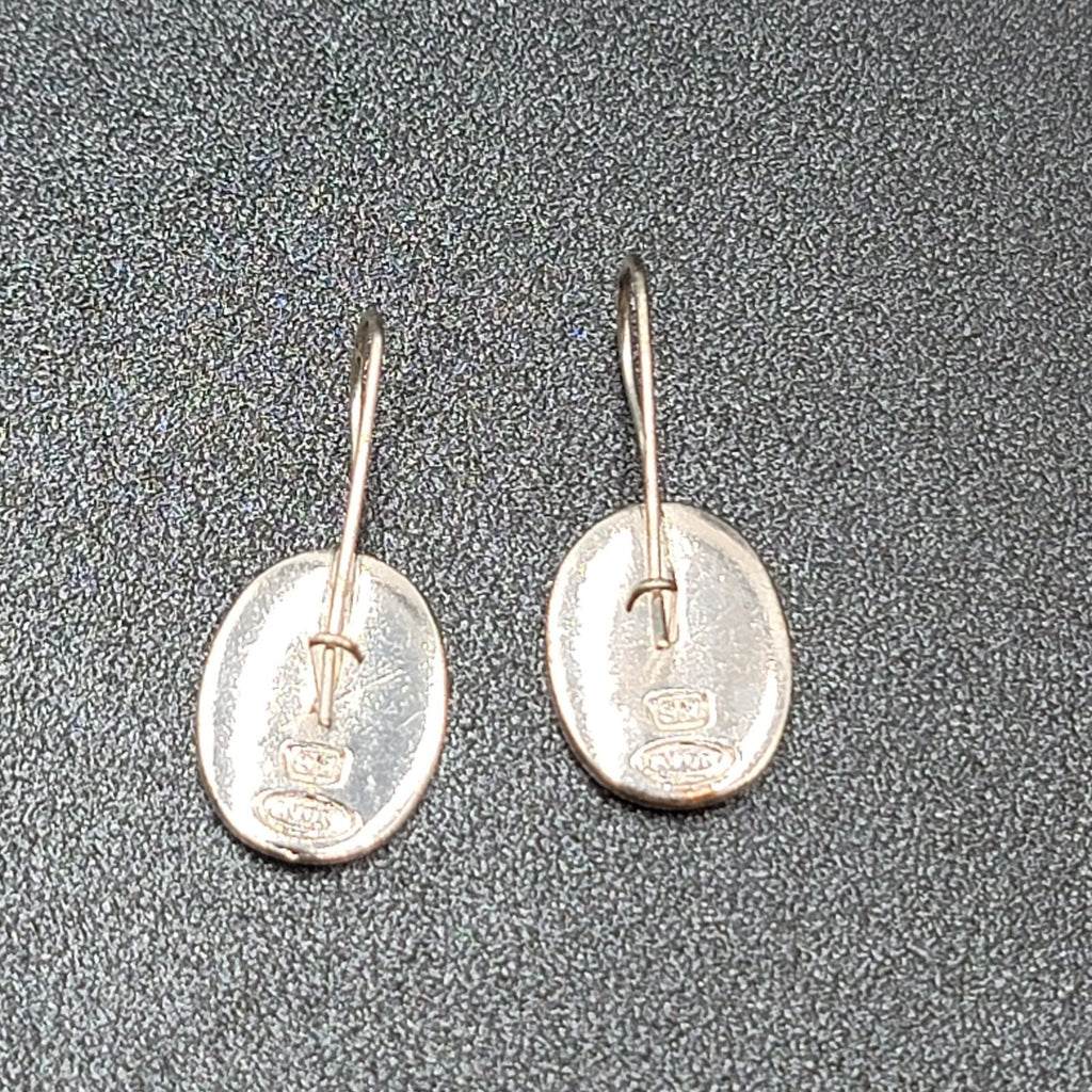 Avon Pierced Earrings Silver tone White Shell Inlay Oval Dangle 3/4"