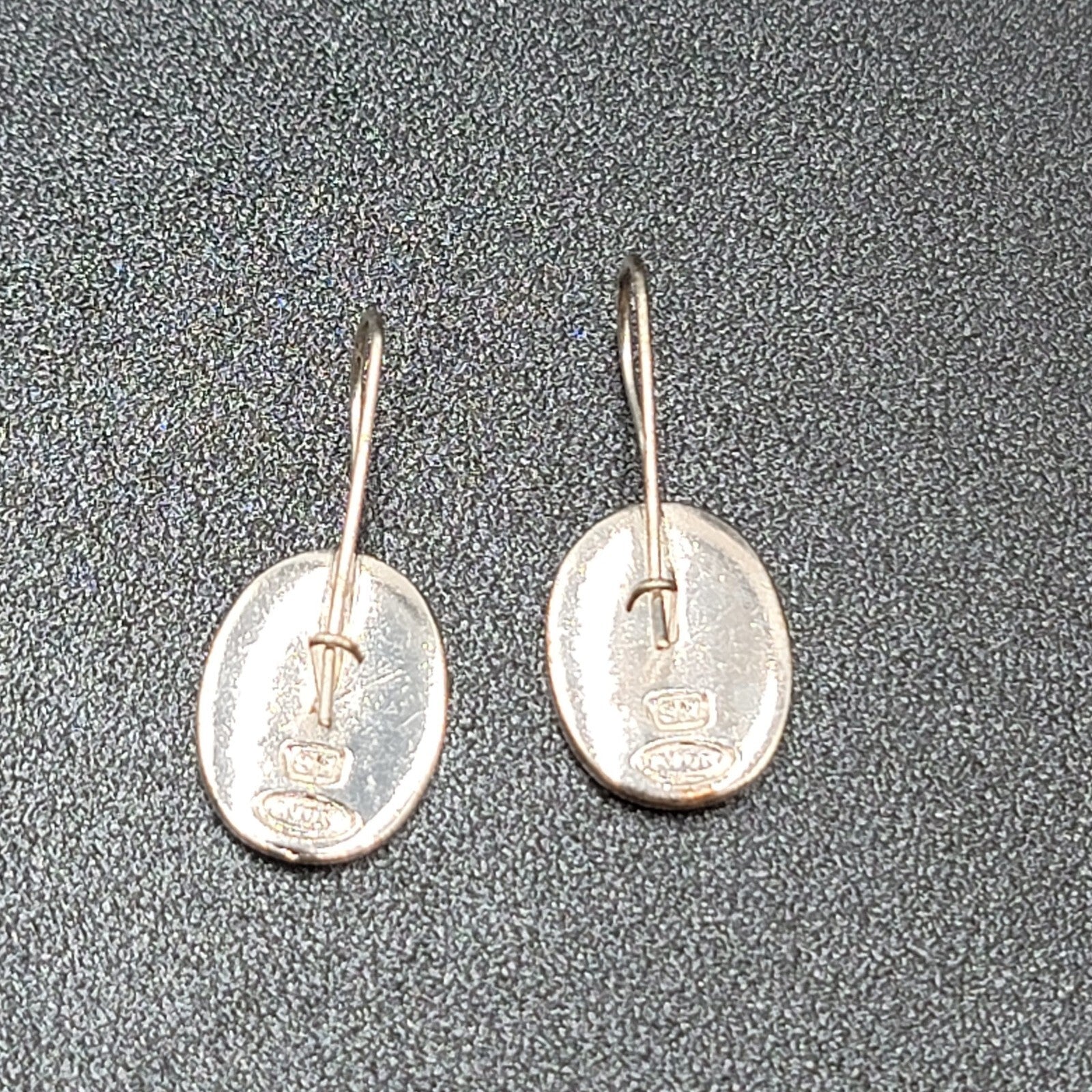 Avon Pierced Earrings Silver tone White Shell Inlay Oval Dangle 3/4"