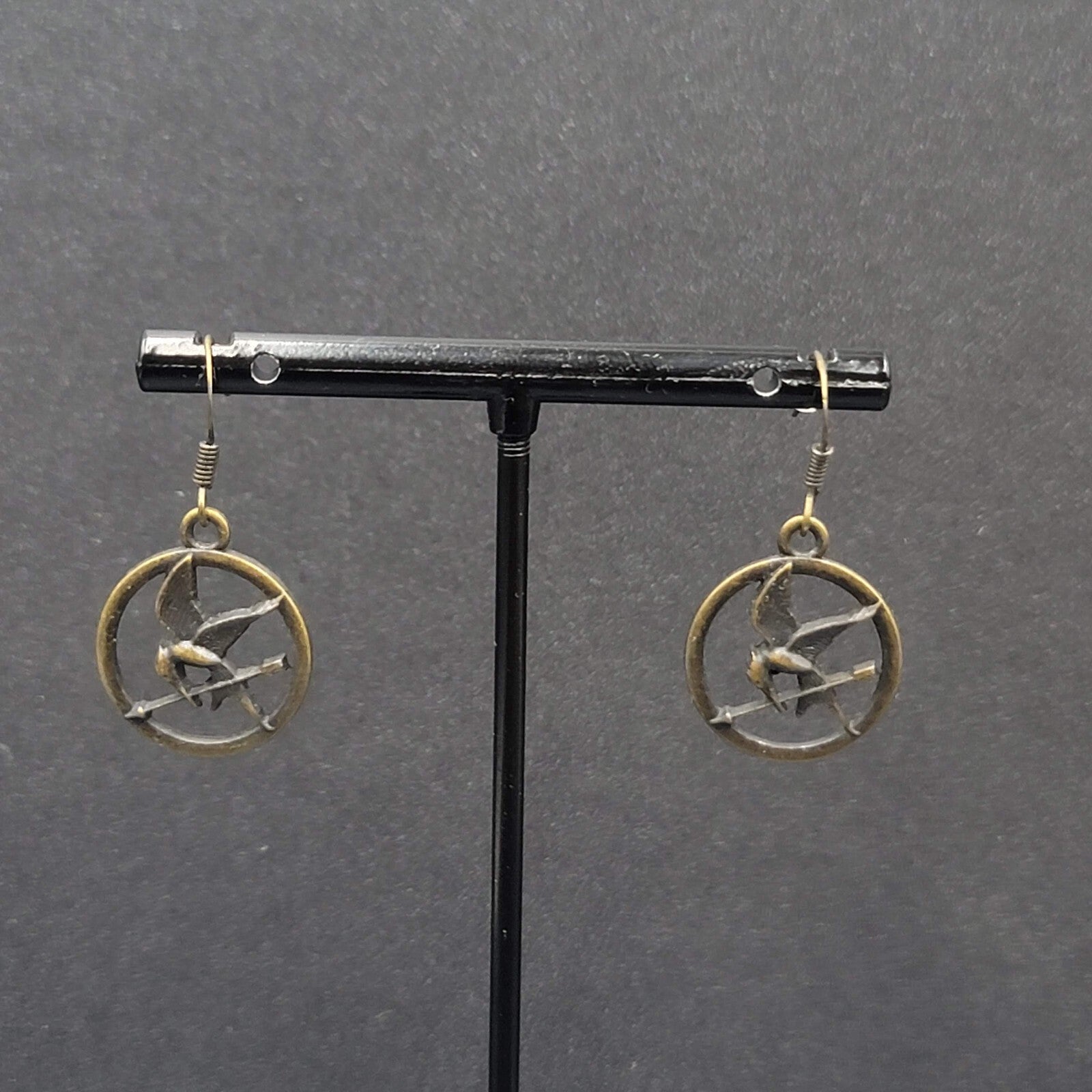 Hunger Games Pierced Earrings Bronze tone Dangle 3/4"