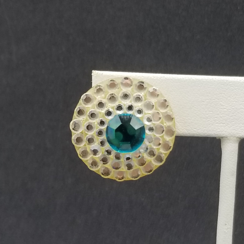 Clip on Earrings Blue Crystal Button Style Stud 7/8"