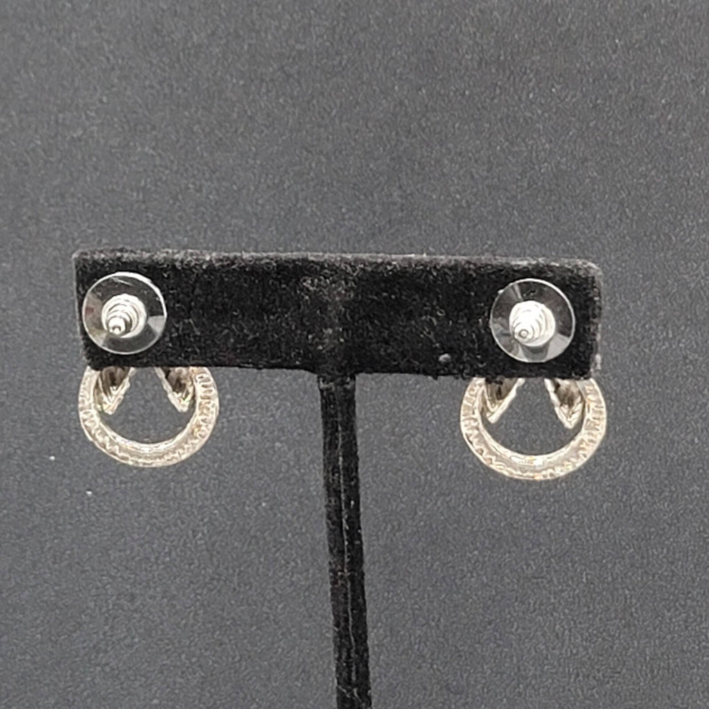Vintage Pierced Earrings Silver tone Open Drop  1"