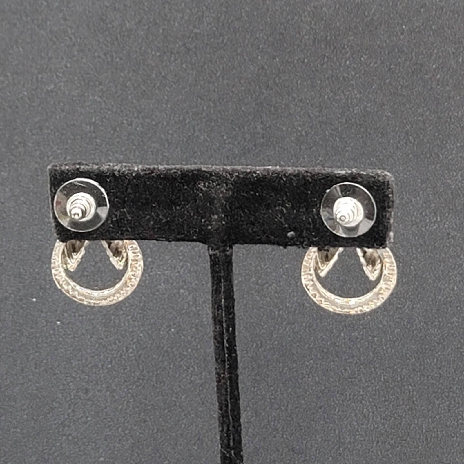 Vintage Pierced Earrings Silver tone Open Drop  1"