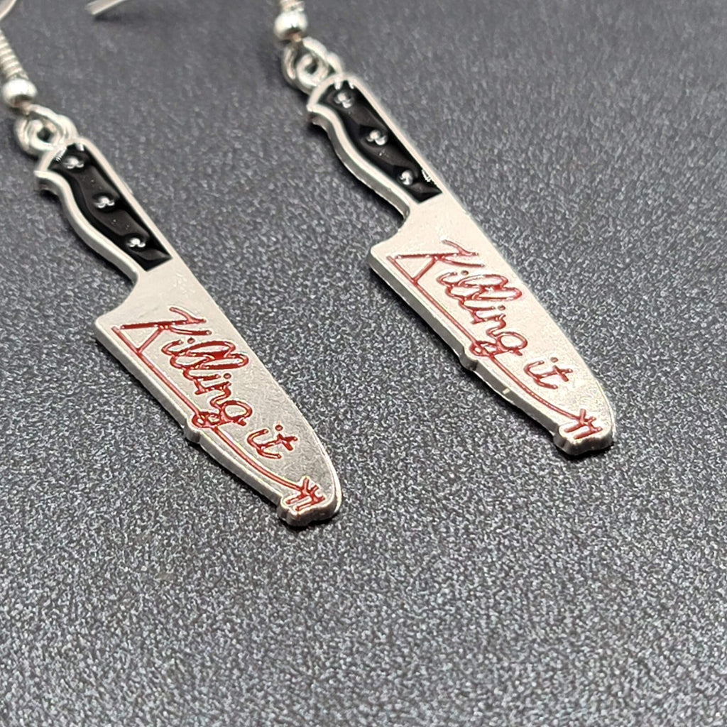 Killing It Pierced Earrings Bloody Dagger Halloween Spooky Dangle 1.75"
