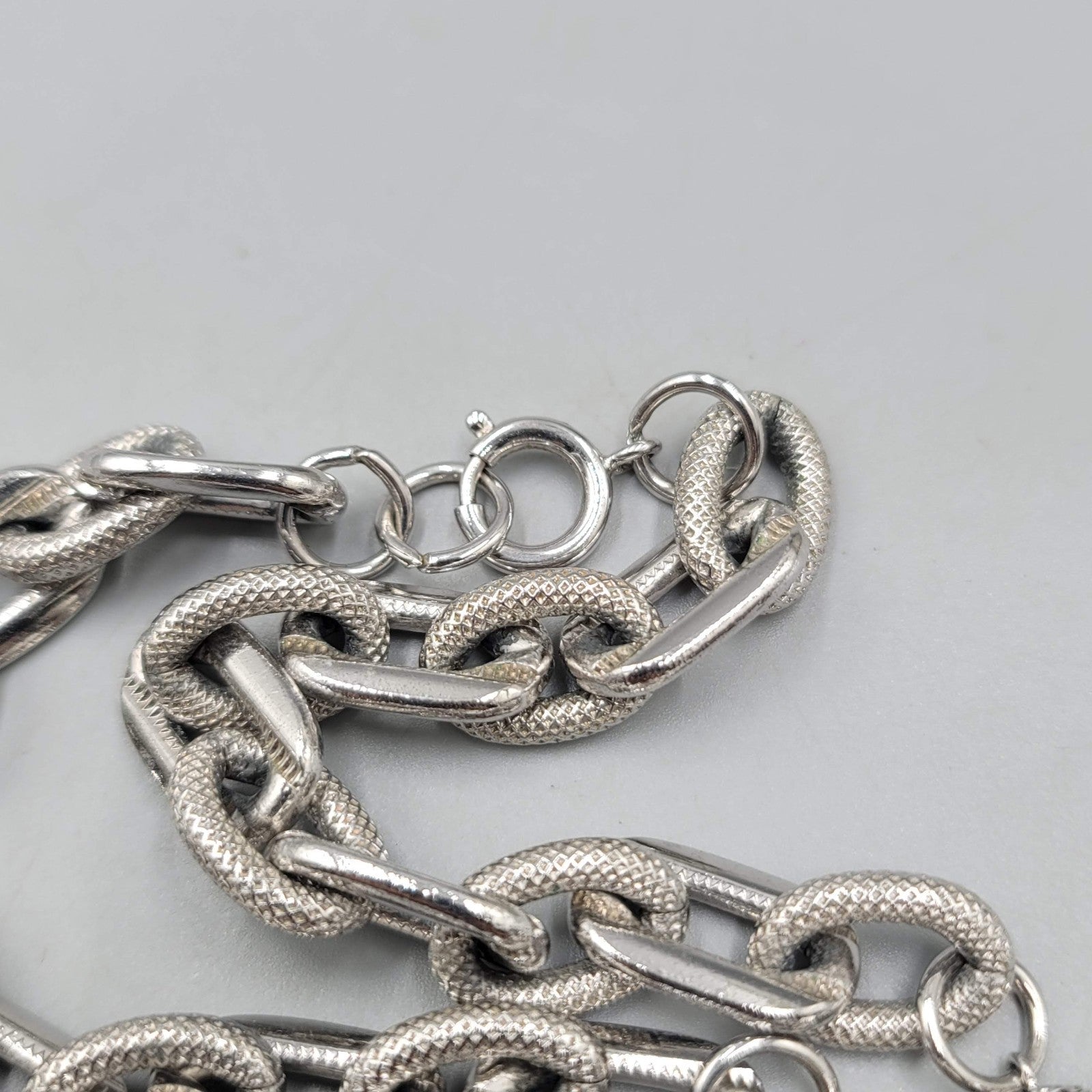 Chunky Retro Chain Necklace Filigree Beads Textured Silver tone 30 in