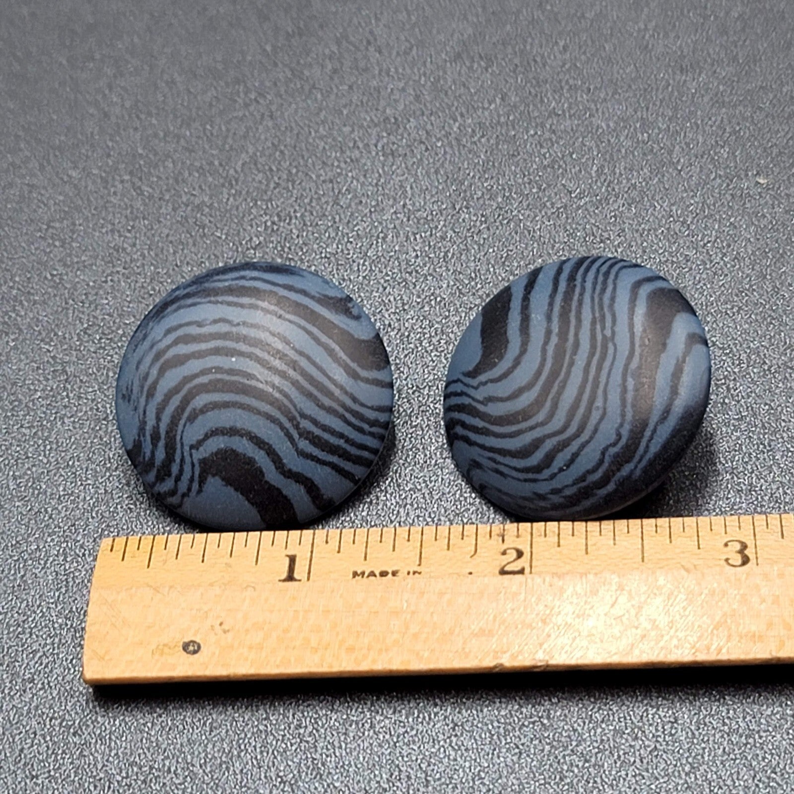 Vintage Pierced Earrings Blue Black Swirl Disc Drop 1.25"
