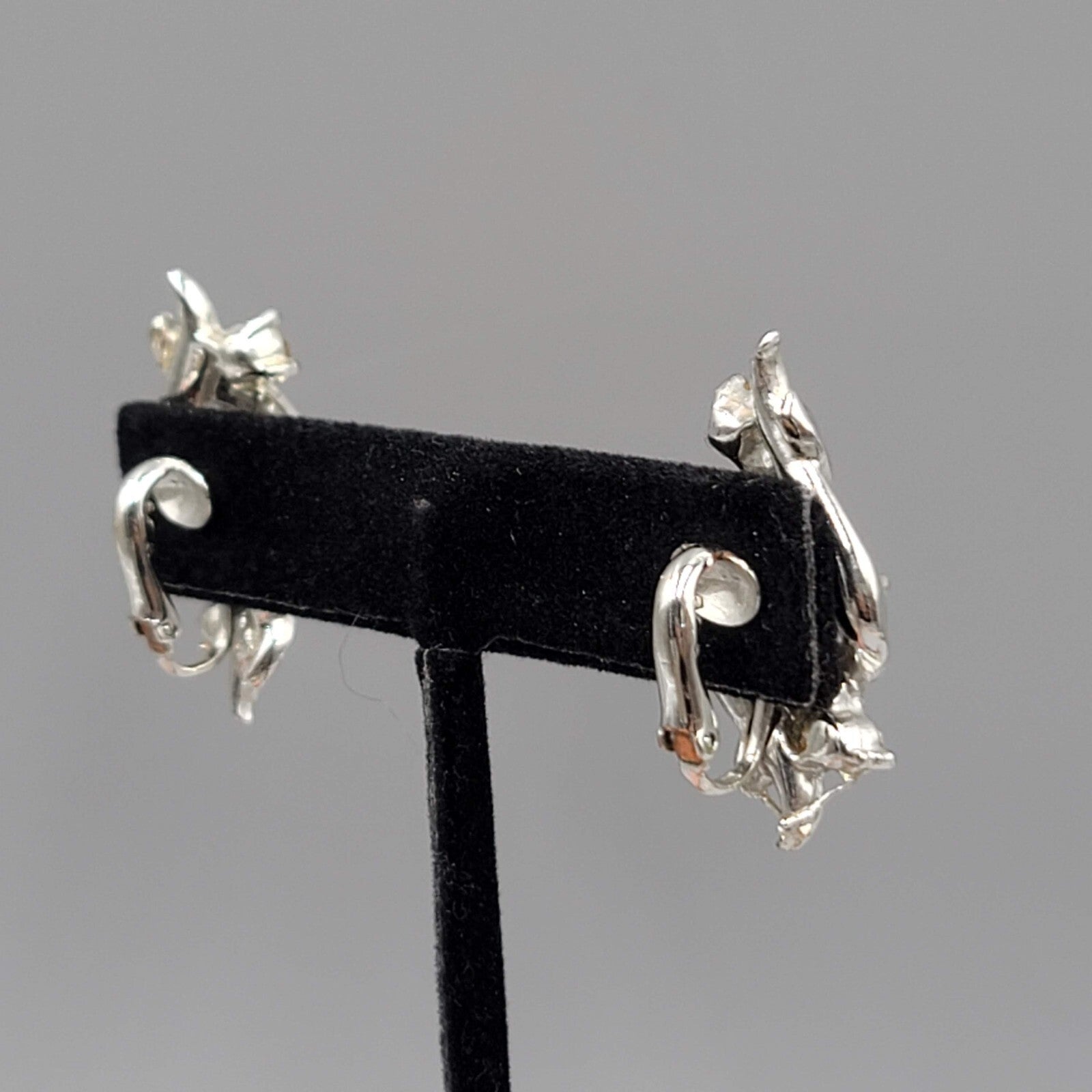 Vintage Clip on Earrings Silver tone Climber Rhinestone Twirl 1 1/8"
