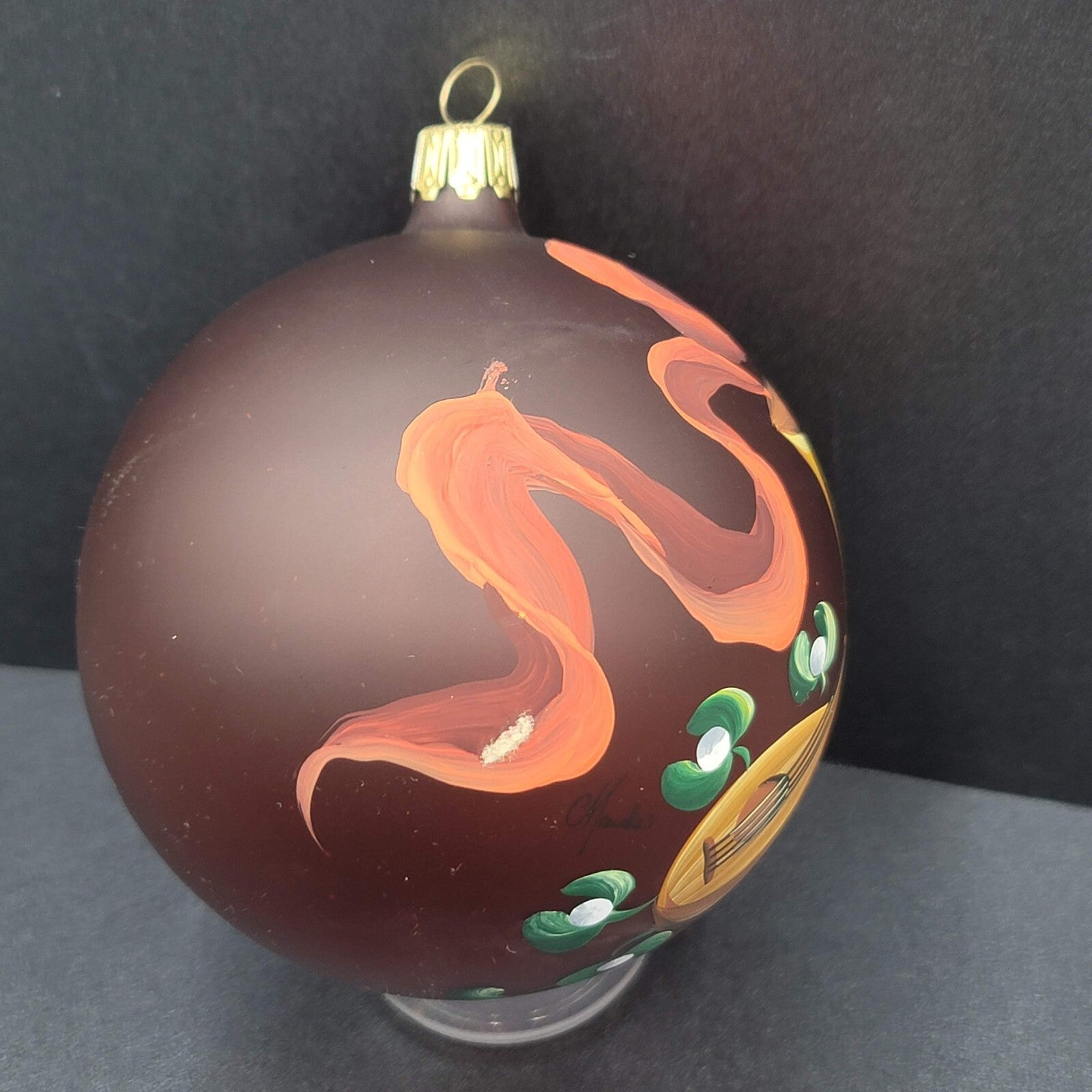 Hand Painted Glass Christmas Ornament Musical Instruments Large 4"