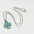 Vintage Signed Enamel Cross Pendant Sterling Silver Necklace 925   16 in