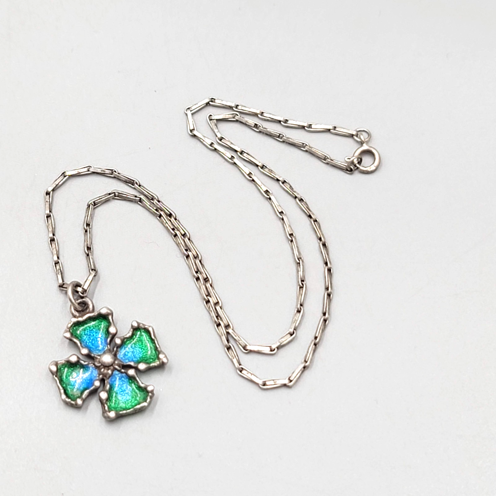 Vintage Signed Enamel Cross Pendant Sterling Silver Necklace 925   16 in
