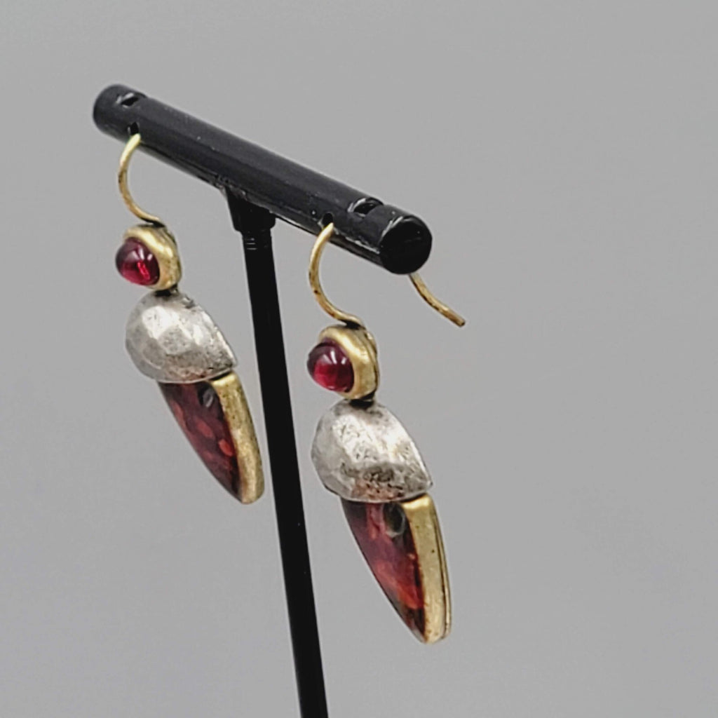 Chicos Pierced Earrings Two toned Red Rhinestone Drop 1 1/8"