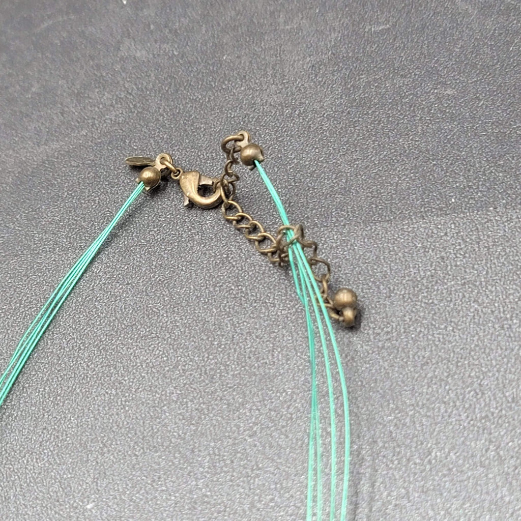 Premier Designs Necklace Green Pottery Beads Blue Thread 18"-21"
