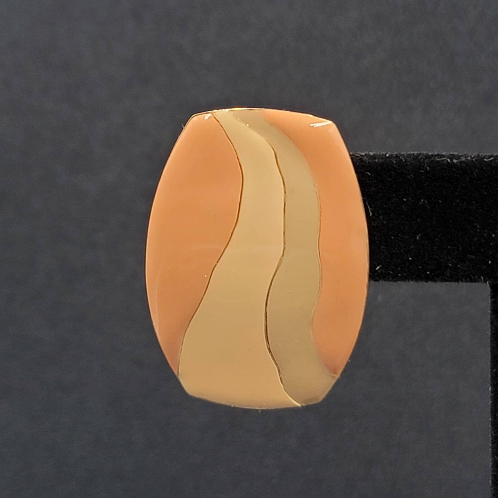 Vintage Pierced Earrings Peach Tan Gray Enamel Rectangle Drop 1 3/8"