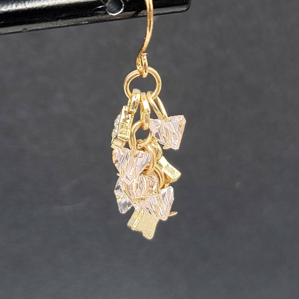 Pierced Earrings Gold tone Pink Crystal Cluster Bead Dangle 1"