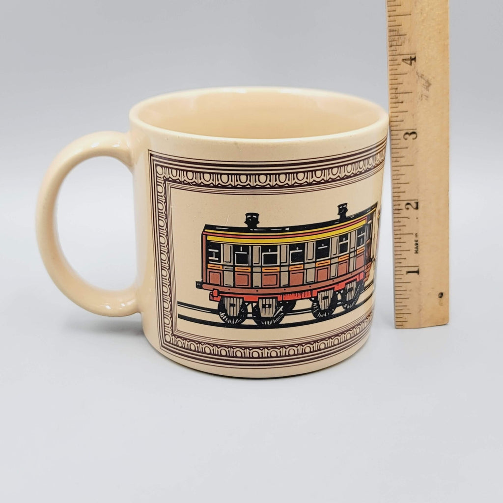 Vintage Steam Engine Train Coffee Mug Tan Japan Chaps