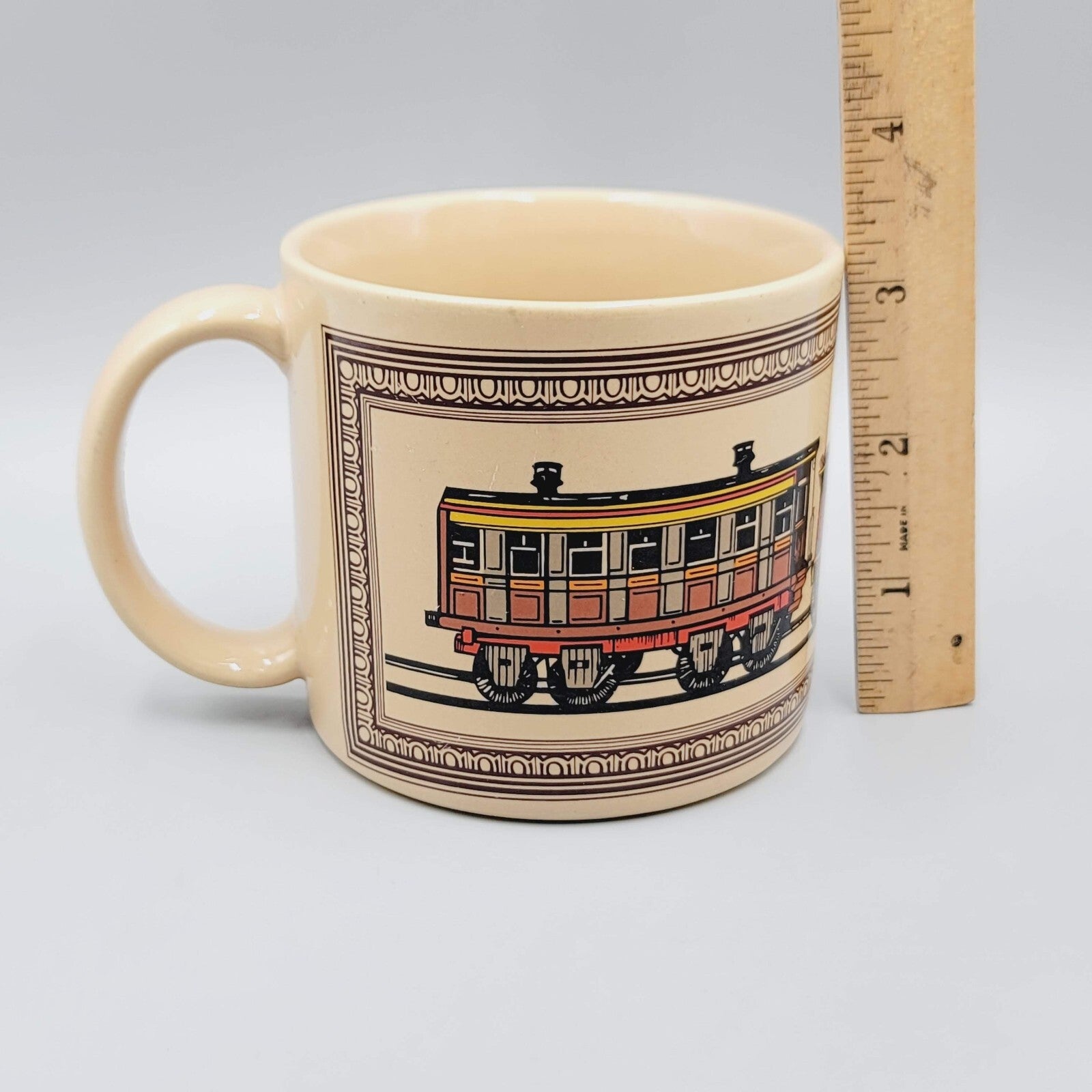 Vintage Steam Engine Train Coffee Mug Tan Japan Chaps