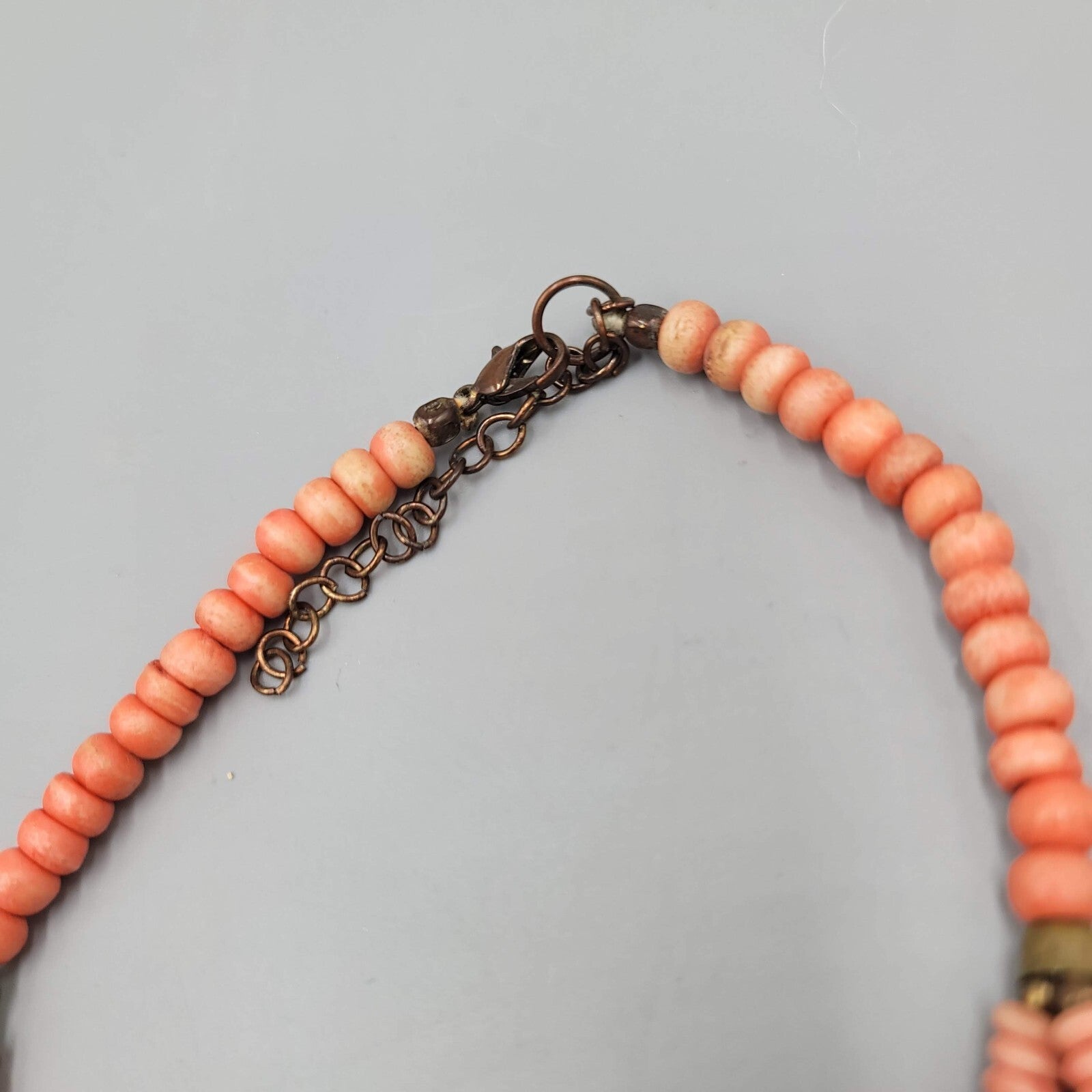 Artisan Faux Coral Bead Bib Boho Necklace Pink Metal Multistrand 20"