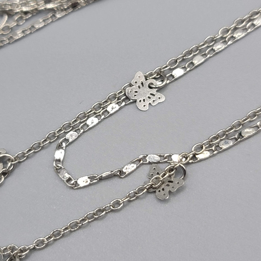 Butterfly Necklace 2 Chain Silver tone Scroll Chain Delicate 14" and 17"