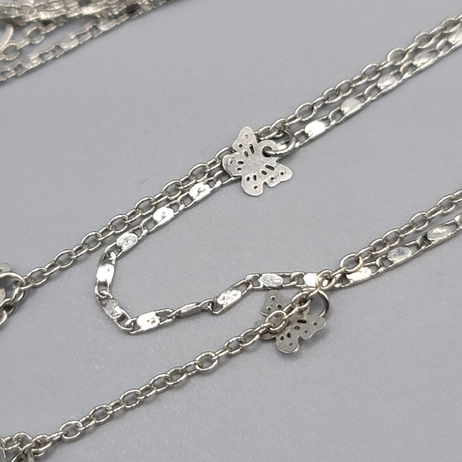 Butterfly Necklace 2 Chain Silver tone Scroll Chain Delicate 14" and 17"