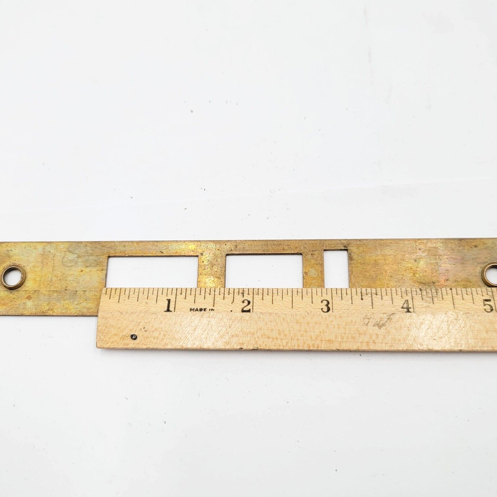 Antique Falcon Brass Door Strike Plate Single Only  Mortise 8" x 1" Reclaimed
