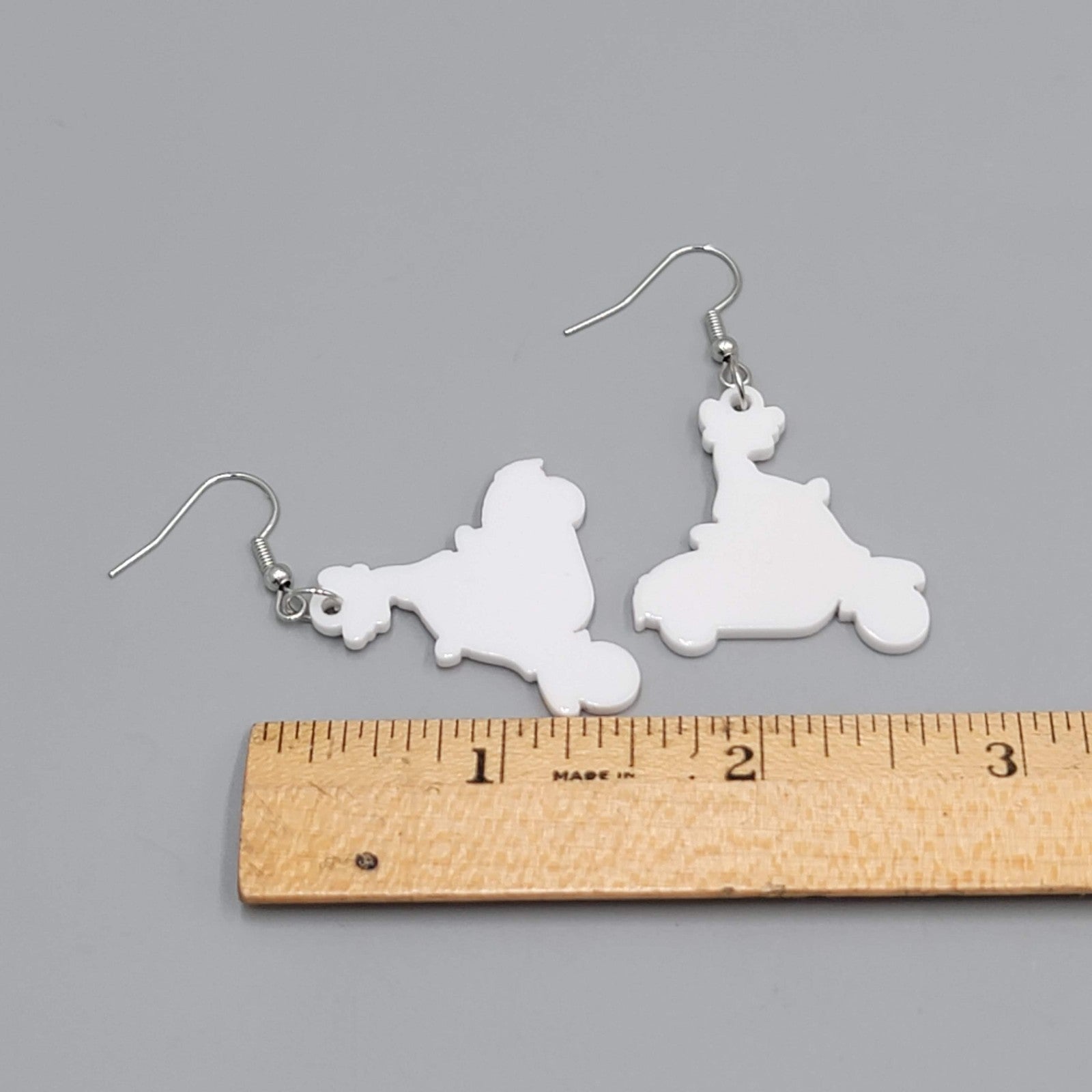 Lizard on a Scooter Pierced Earrings Silver tone Dangle  1.25 in