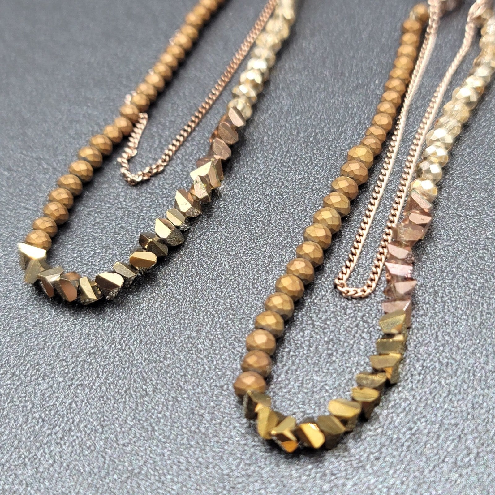 Pierced Earrings Gold tone Small Faceted Beads Dangle Loop To Back 3.25"