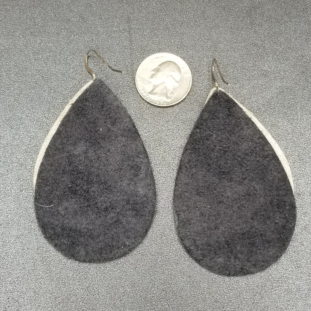 Pierced Earrings Sterling Silver Leather Teardrop Light weight Dangle 3 1/4"