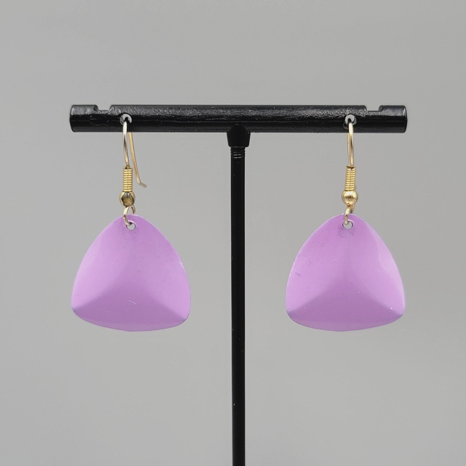 Vintage Pierced Earrings Gold tone Purple Enamel over Metal Dangle 1"