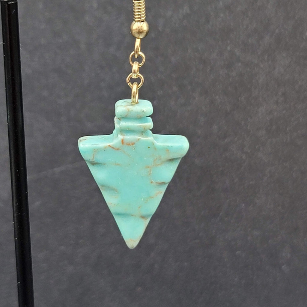 Pierced Earrings Silver tone Blue Stone Arrow Dangle 1"