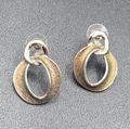 Pierced Earrings Silver tone Iridescent Glitter Interlocking Rings Drop 1 1/8"
