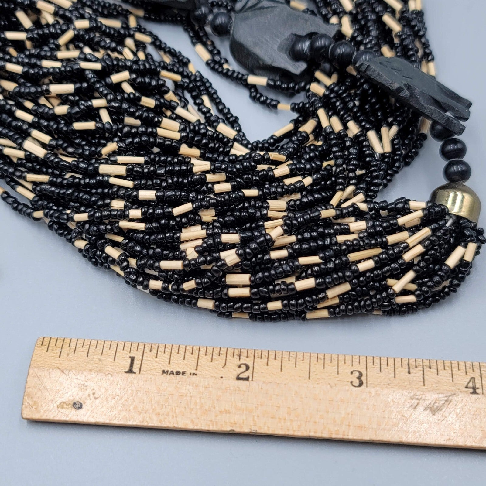 Large Statement Elephant Necklace Black Seed Bead Multi Strand 42"